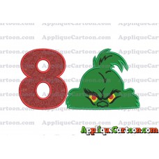 The Grinch Head Applique Embroidery Design Birthday Number 8