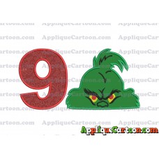 The Grinch Head Applique Embroidery Design Birthday Number 9
