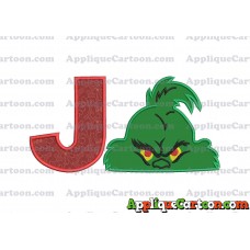 The Grinch Head Applique Embroidery Design With Alphabet J