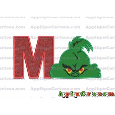 The Grinch Head Applique Embroidery Design With Alphabet M