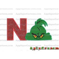 The Grinch Head Applique Embroidery Design With Alphabet N