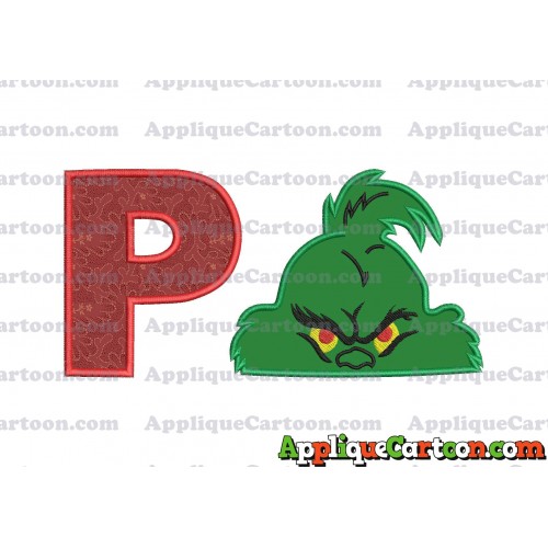The Grinch Head Applique Embroidery Design With Alphabet P