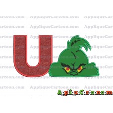The Grinch Head Applique Embroidery Design With Alphabet U