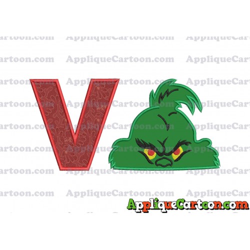 The Grinch Head Applique Embroidery Design With Alphabet V