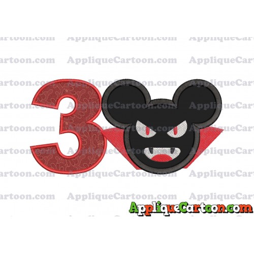 The Vampire Mickey Ears Applique Design Birthday Number 3