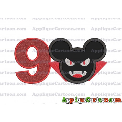 The Vampire Mickey Ears Applique Design Birthday Number 9