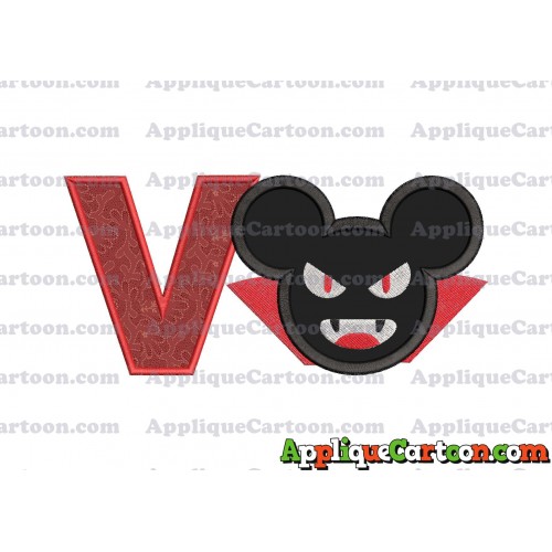 The Vampire Mickey Ears Applique Design With Alphabet V