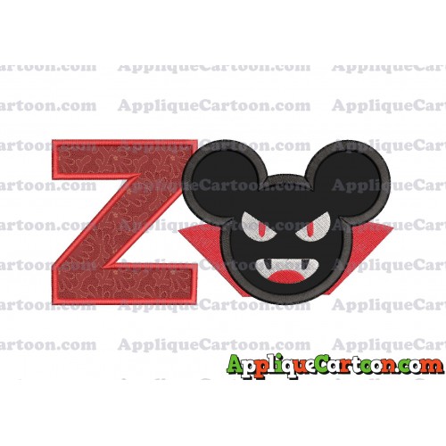The Vampire Mickey Ears Applique Design With Alphabet Z