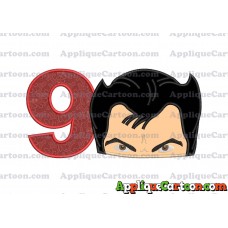 The Wolverine Head Applique Embroidery Design Birthday Number 9