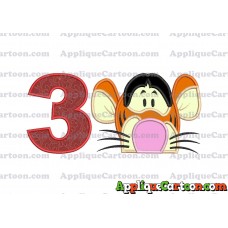 Tigger Winnie the Pooh Head Applique Embroidery Design Birthday Number 3