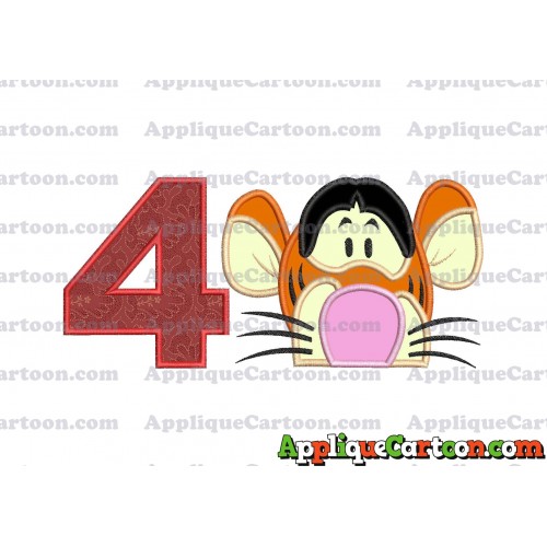 Tigger Winnie the Pooh Head Applique Embroidery Design Birthday Number 4