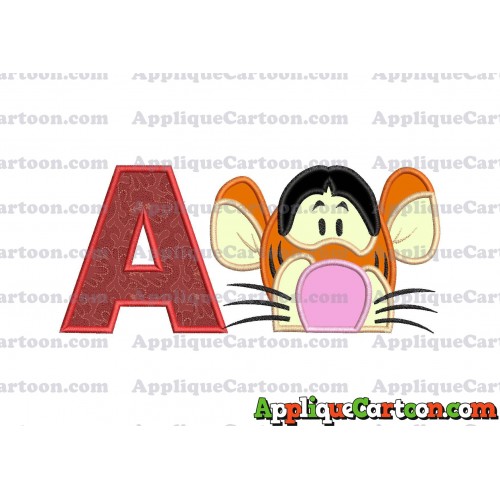 Tigger Winnie the Pooh Head Applique Embroidery Design With Alphabet A