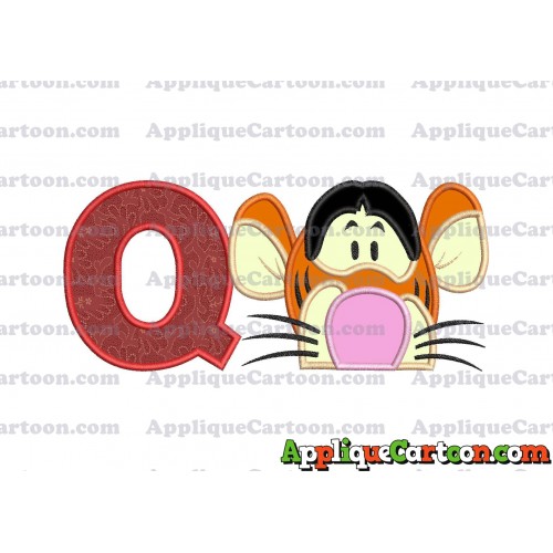 Tigger Winnie the Pooh Head Applique Embroidery Design With Alphabet Q