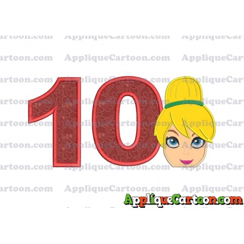Tinker Bell Head Applique Embroidery Design 02 Birthday Number 10