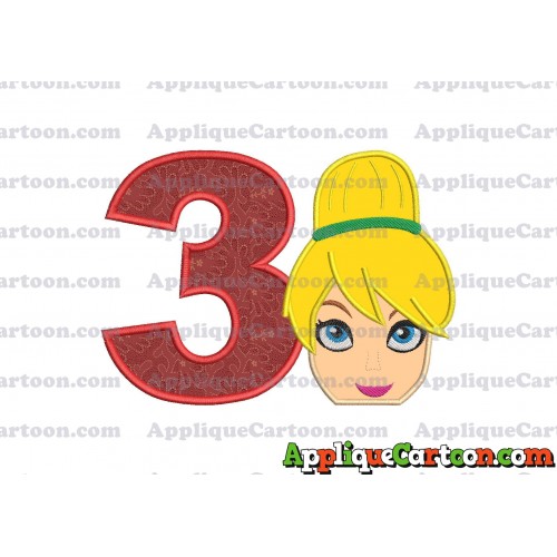 Tinker Bell Head Applique Embroidery Design 02 Birthday Number 3