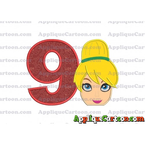 Tinker Bell Head Applique Embroidery Design 02 Birthday Number 9