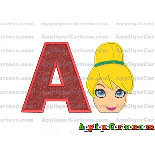Tinker Bell Head Applique Embroidery Design 02 With Alphabet A