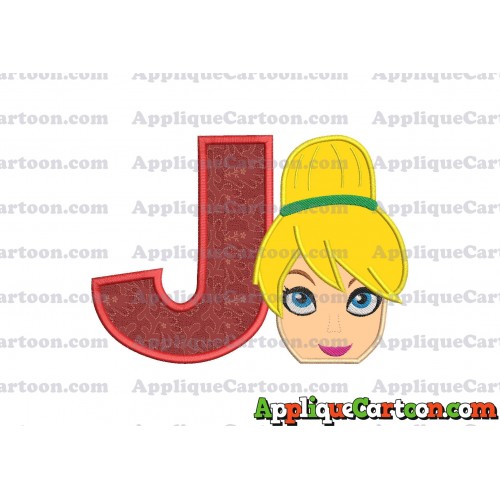 Tinker Bell Head Applique Embroidery Design 02 With Alphabet J