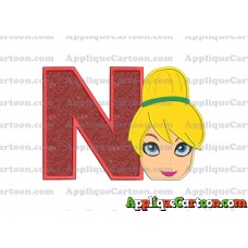 Tinker Bell Head Applique Embroidery Design 02 With Alphabet N