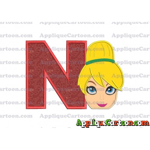 Tinker Bell Head Applique Embroidery Design 02 With Alphabet N
