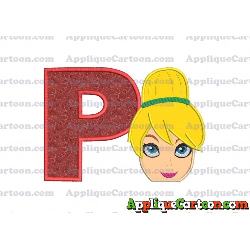Tinker Bell Head Applique Embroidery Design 02 With Alphabet P