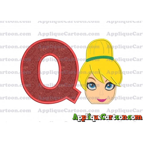 Tinker Bell Head Applique Embroidery Design 02 With Alphabet Q