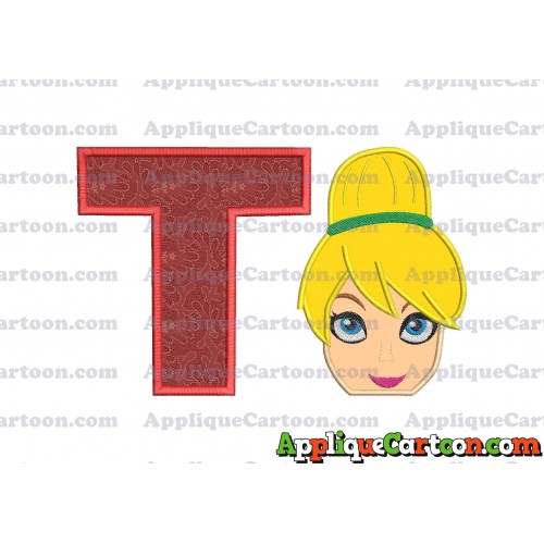 Tinker Bell Head Applique Embroidery Design 02 With Alphabet T