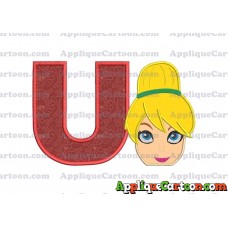 Tinker Bell Head Applique Embroidery Design 02 With Alphabet U