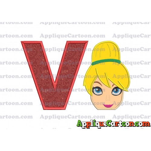 Tinker Bell Head Applique Embroidery Design 02 With Alphabet V