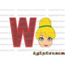 Tinker Bell Head Applique Embroidery Design 02 With Alphabet W