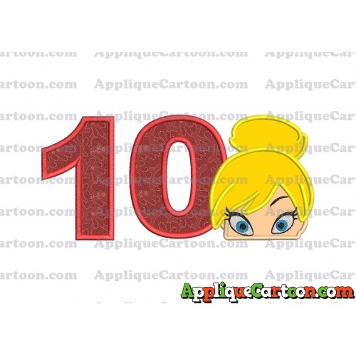 Tinker Bell Head Applique Embroidery Design Birthday Number 10
