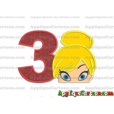Tinker Bell Head Applique Embroidery Design Birthday Number 3