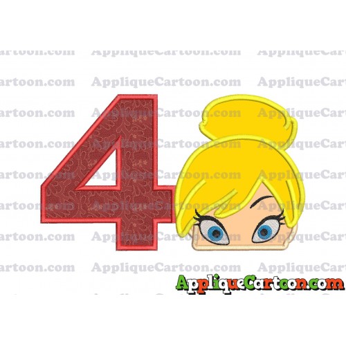 Tinker Bell Head Applique Embroidery Design Birthday Number 4