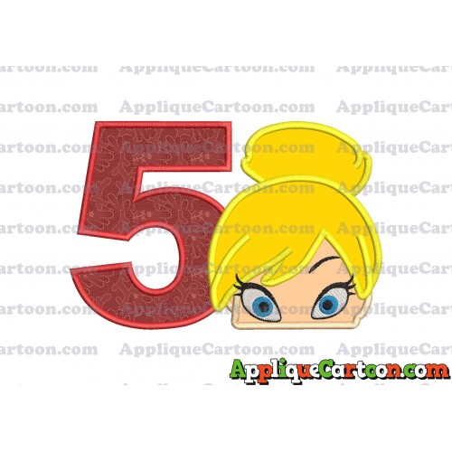 Tinker Bell Head Applique Embroidery Design Birthday Number 5