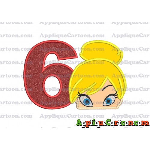 Tinker Bell Head Applique Embroidery Design Birthday Number 6