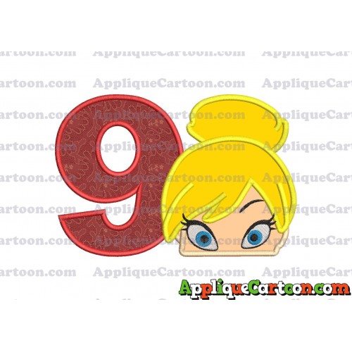 Tinker Bell Head Applique Embroidery Design Birthday Number 9