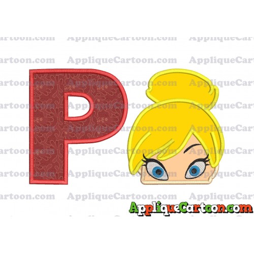 Tinker Bell Head Applique Embroidery Design With Alphabet P