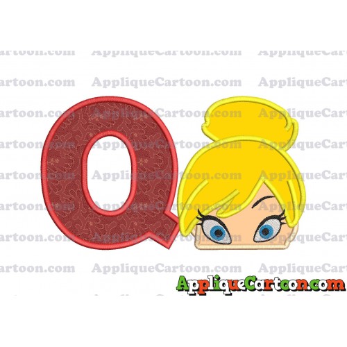 Tinker Bell Head Applique Embroidery Design With Alphabet Q