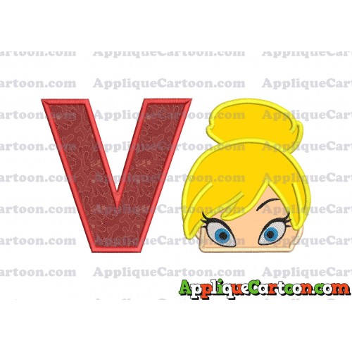 Tinker Bell Head Applique Embroidery Design With Alphabet V