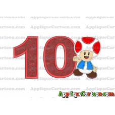 Toad Super Mario Applique Embroidery Design Birthday Number 10