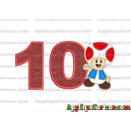 Toad Super Mario Applique Embroidery Design Birthday Number 10
