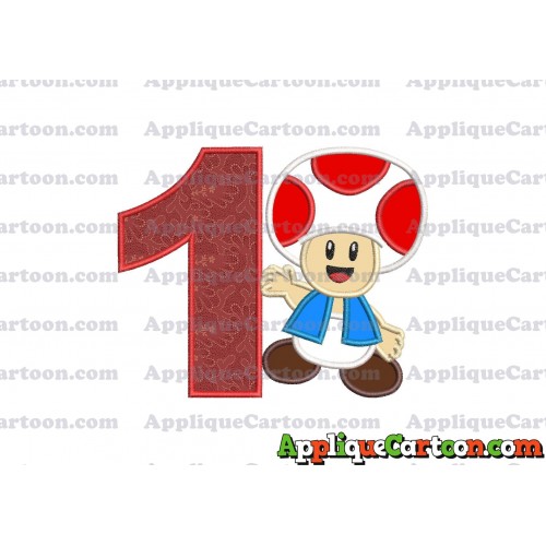 Toad Super Mario Applique Embroidery Design Birthday Number 1