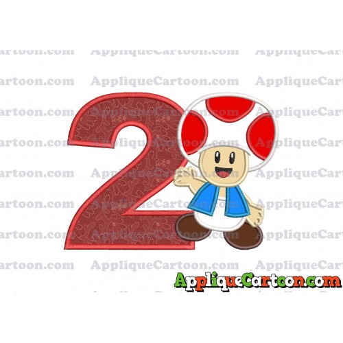 Toad Super Mario Applique Embroidery Design Birthday Number 2