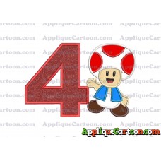 Toad Super Mario Applique Embroidery Design Birthday Number 4