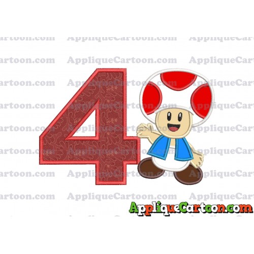 Toad Super Mario Applique Embroidery Design Birthday Number 4