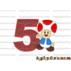 Toad Super Mario Applique Embroidery Design Birthday Number 5