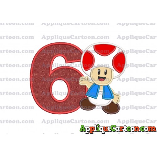 Toad Super Mario Applique Embroidery Design Birthday Number 6