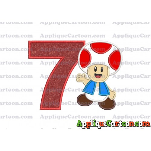 Toad Super Mario Applique Embroidery Design Birthday Number 7