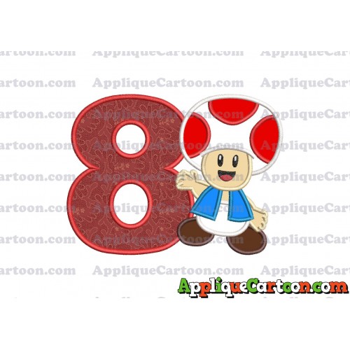 Toad Super Mario Applique Embroidery Design Birthday Number 8