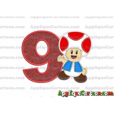 Toad Super Mario Applique Embroidery Design Birthday Number 9